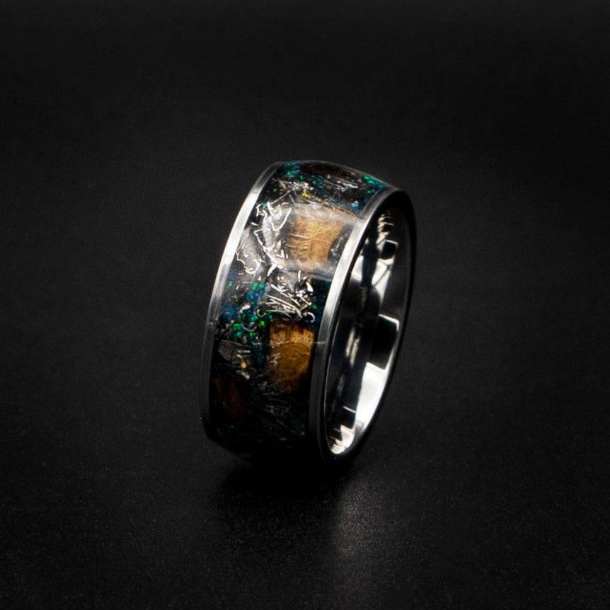 Genuine T Rex Dinosaur Ring with Meteorite Shaving Inlay