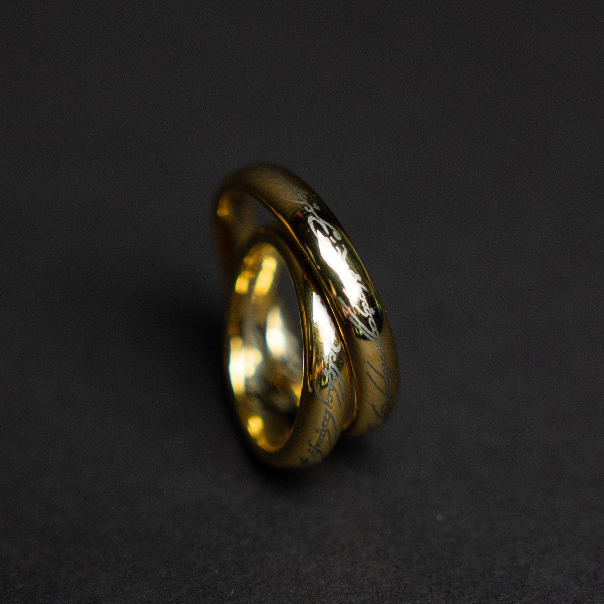 Golden Tungsten Engraved Ring with Elvish Language