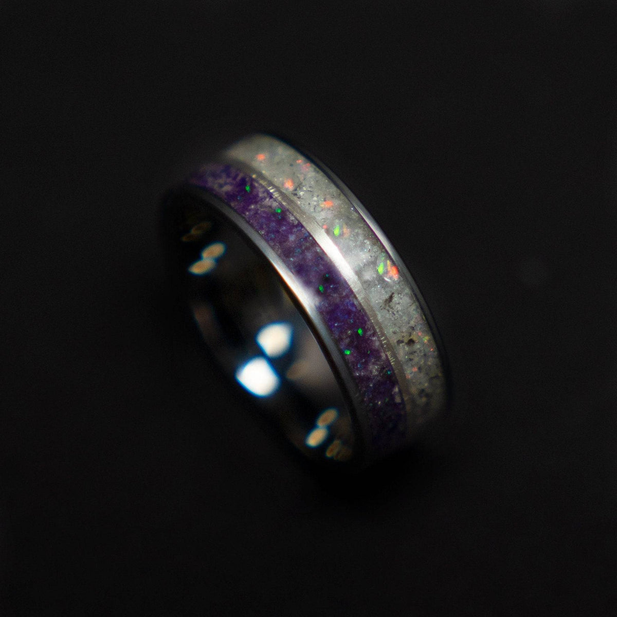 Herkimer Diamond Tungsten Ring Amethyst Inlay
