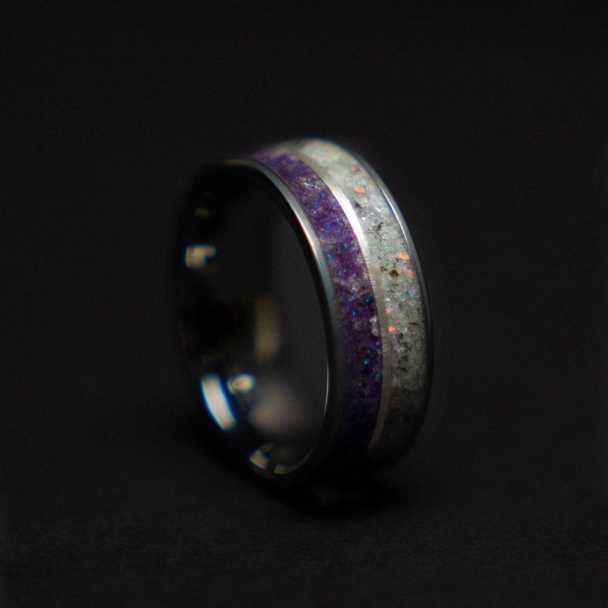 Herkimer Diamond Tungsten Ring Amethyst Inlay