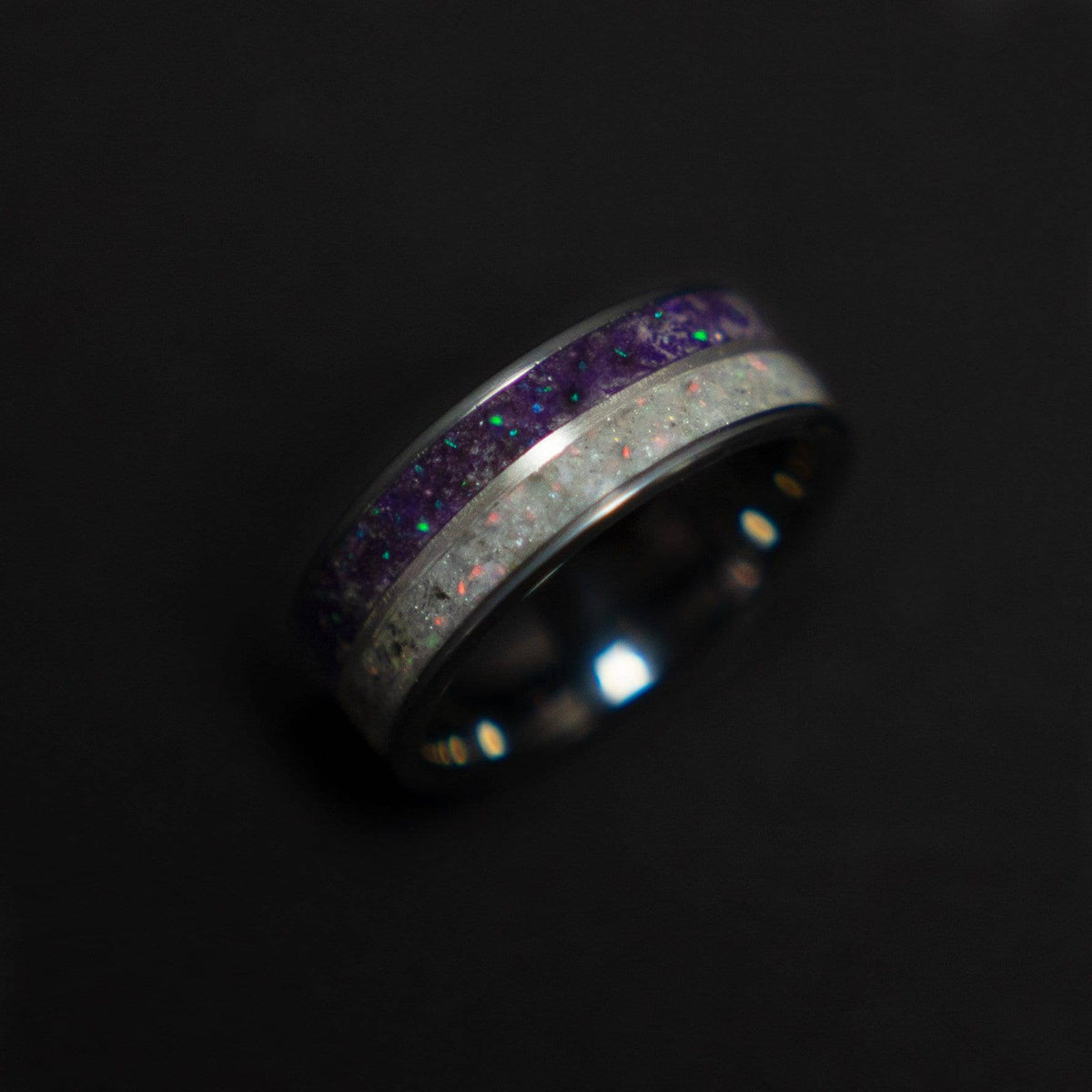 Herkimer Diamond Tungsten Ring Amethyst Inlay