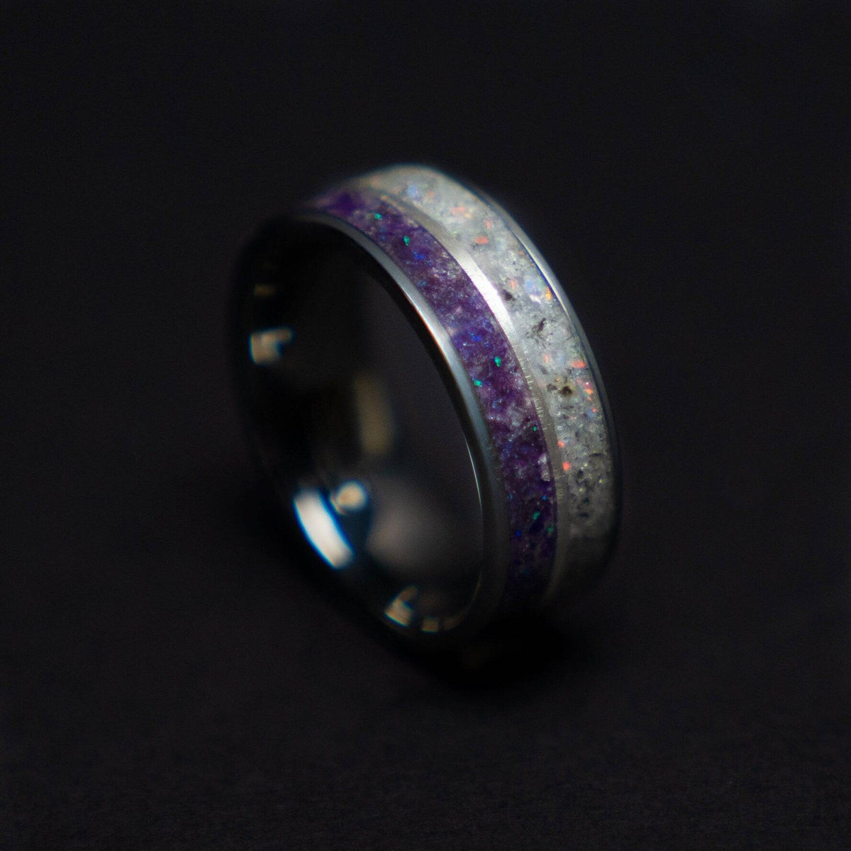 Herkimer Diamond Tungsten Ring Amethyst Inlay