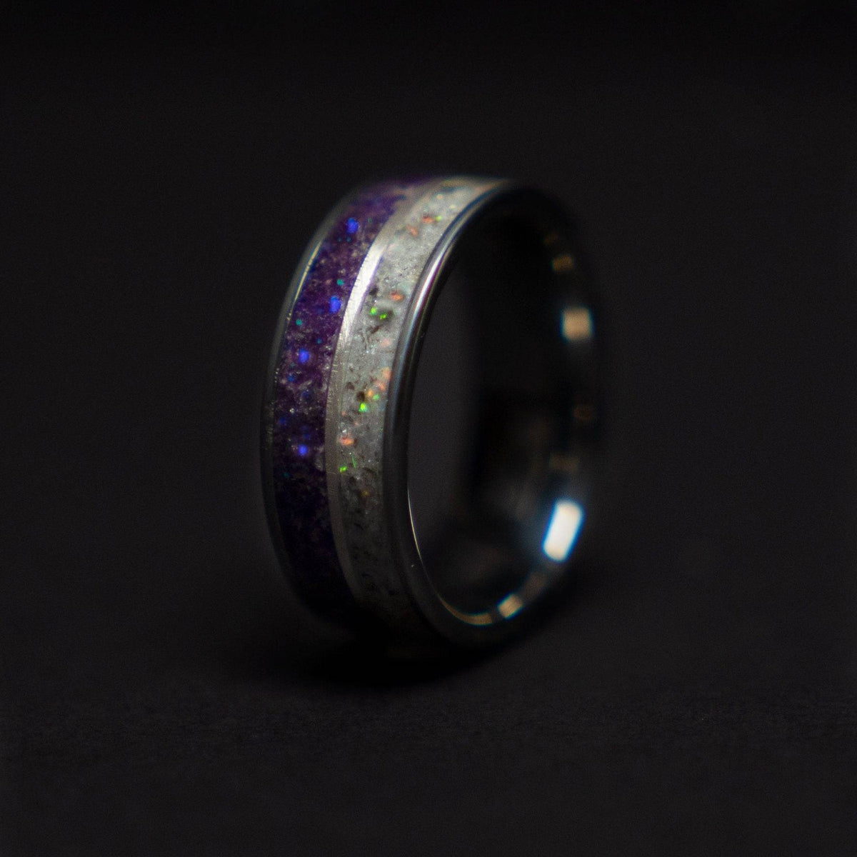 Herkimer Diamond Tungsten Ring Amethyst Inlay