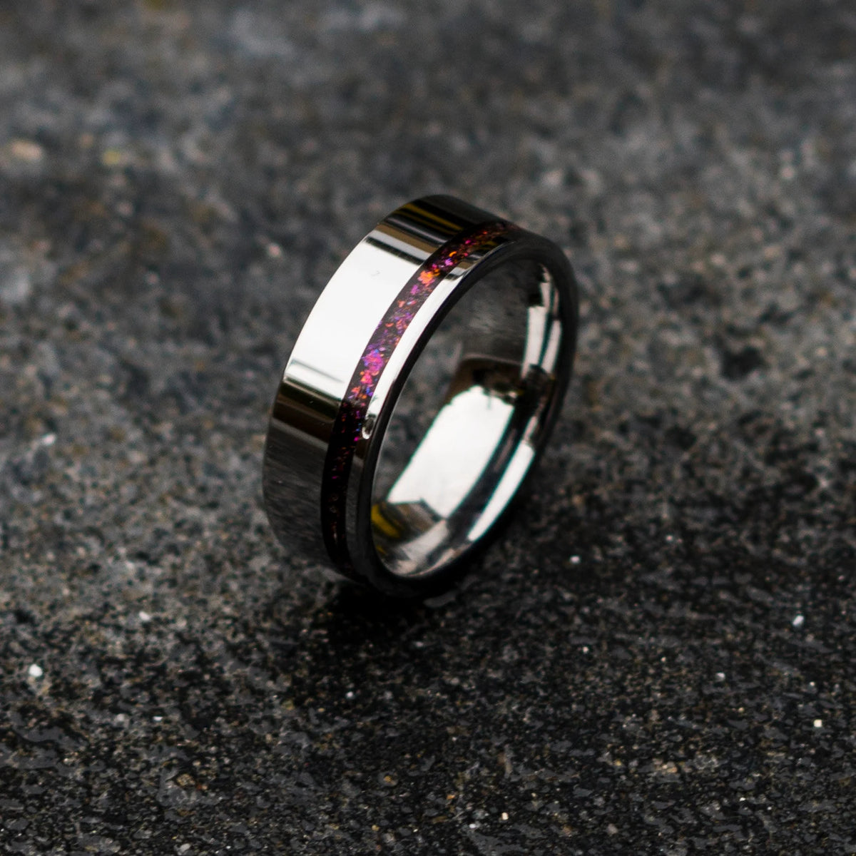 Custom ring set ceramic single offset inlay - Decazi
