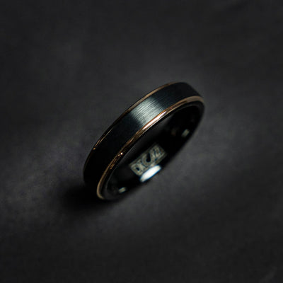 Black Tungsten Ring with Rose Gold Plated Accents