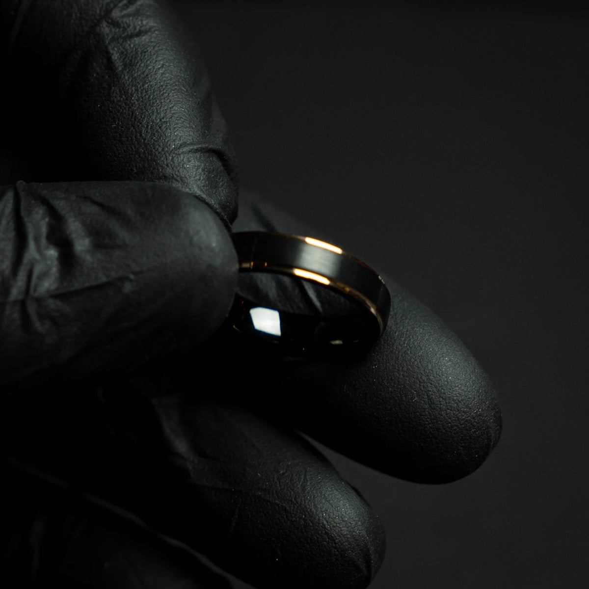 Black Tungsten Ring with Rose Gold Plated Accents