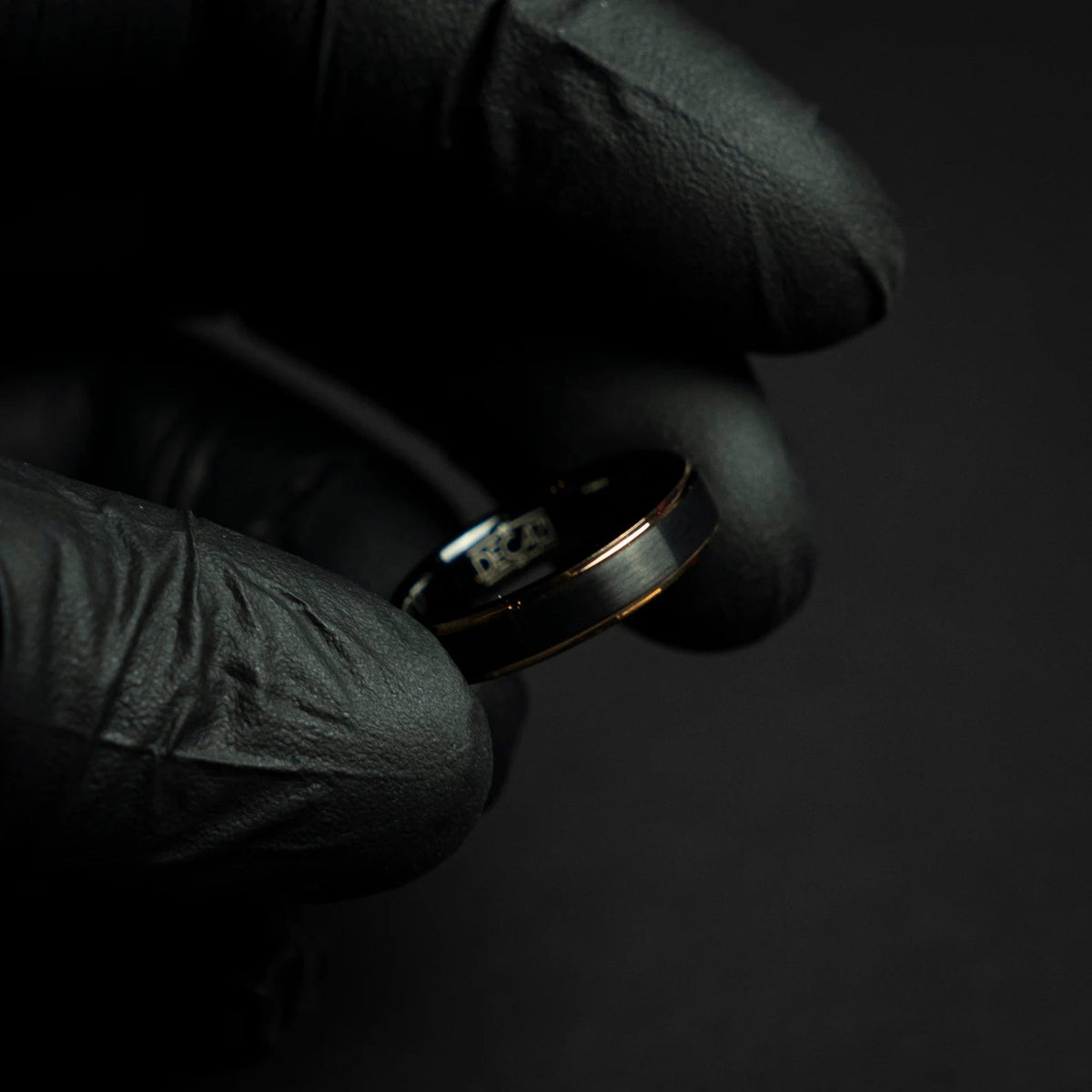 Black Tungsten Ring with Rose Gold Plated Accents