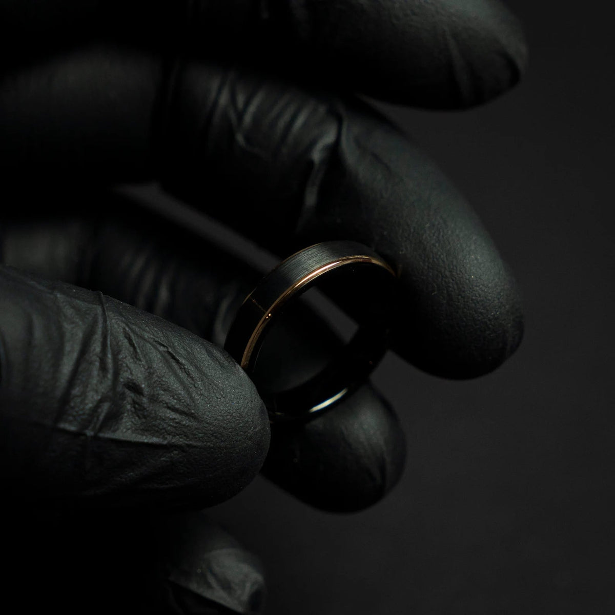 Black Tungsten Ring with Rose Gold Plated Accents