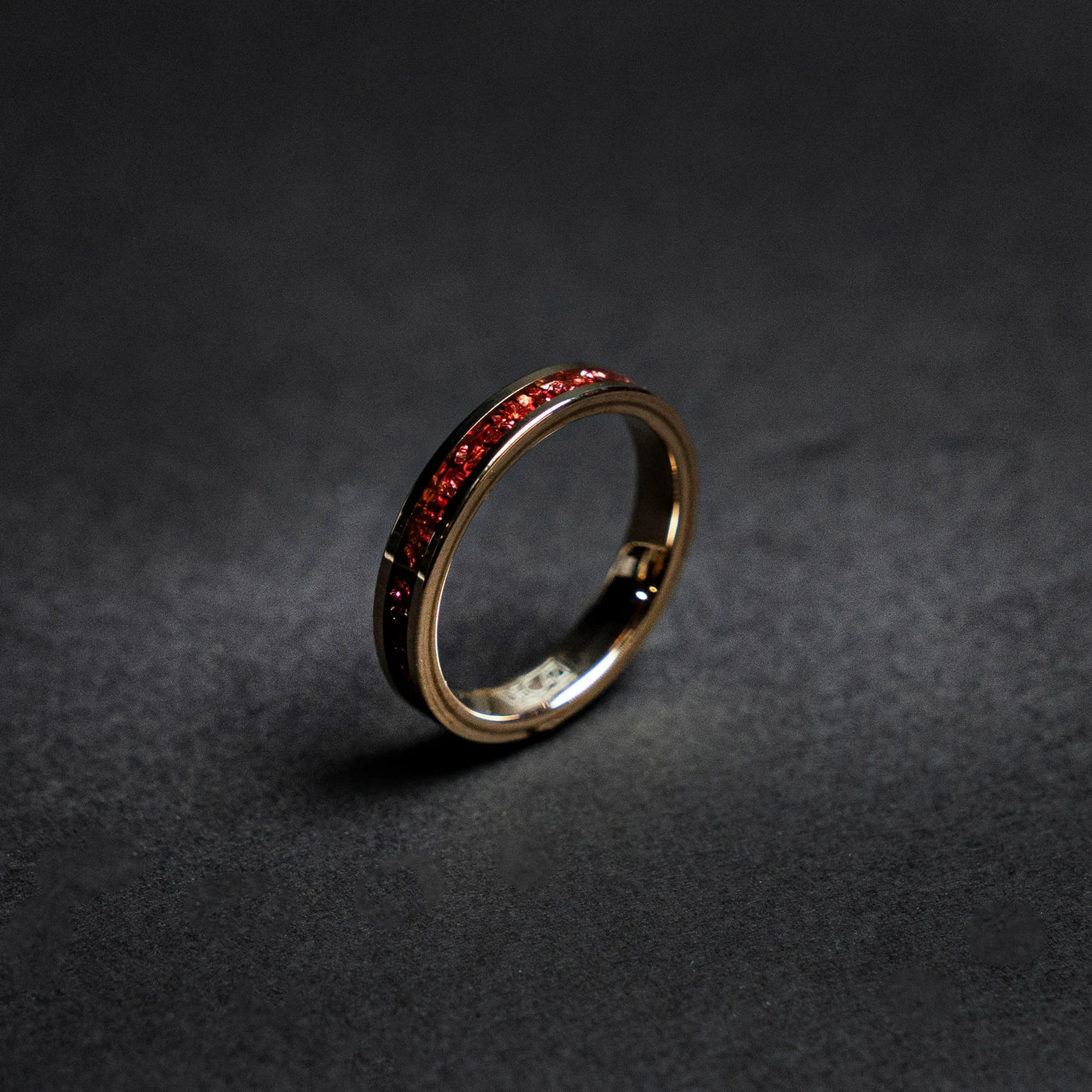Rose golden plated tungsten ring with red opal - Decazi