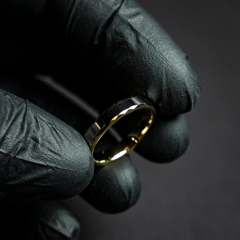 Gold hammered tungsten ring