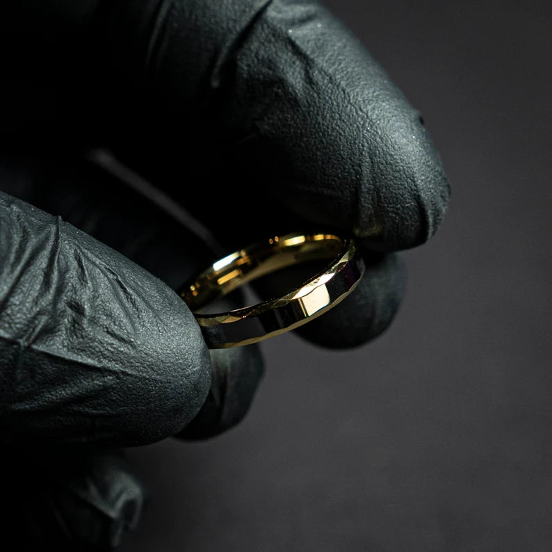 Gold hammered tungsten ring