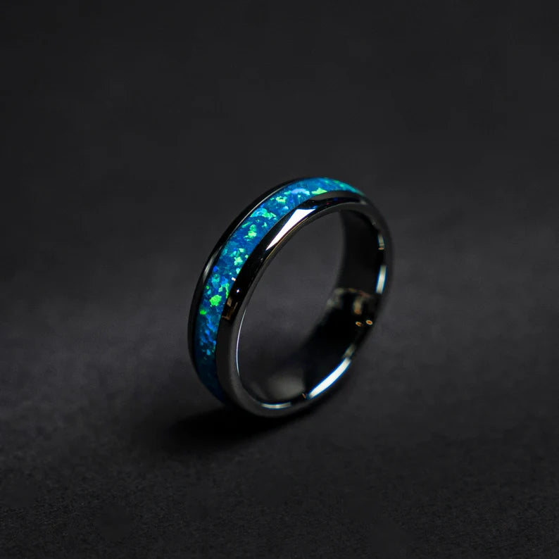 Silver tungsten blue opal ring - Decazi