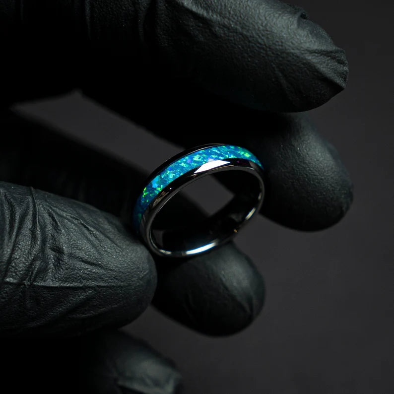 Silver tungsten blue opal ring - Decazi