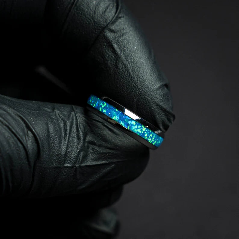 Silver tungsten blue opal ring - Decazi