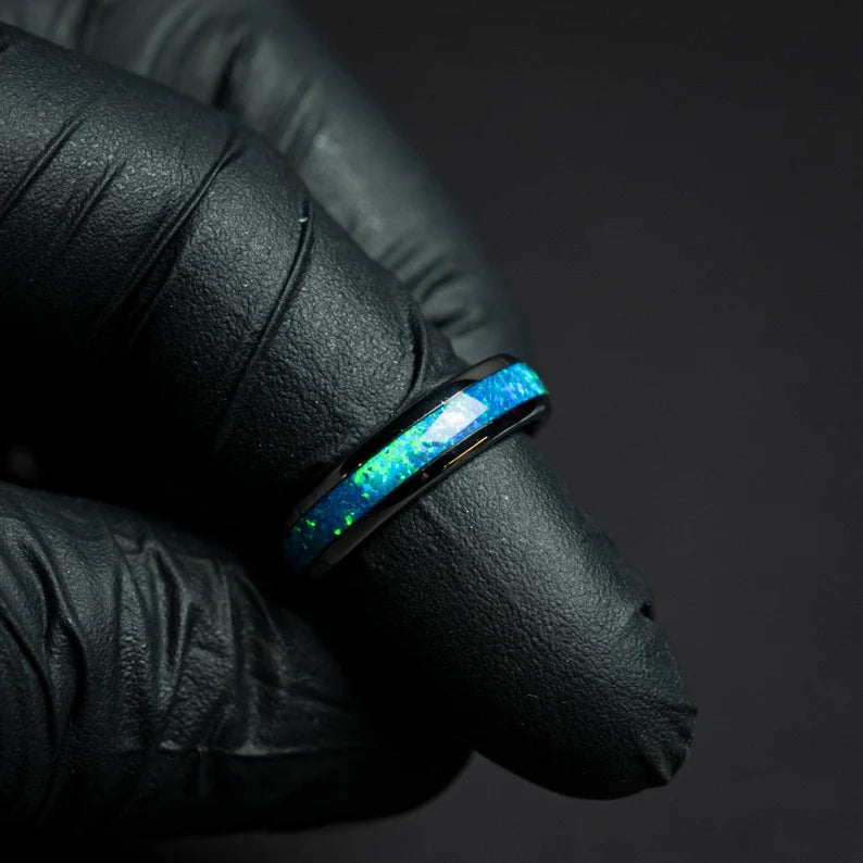 Silver tungsten blue opal ring - Decazi