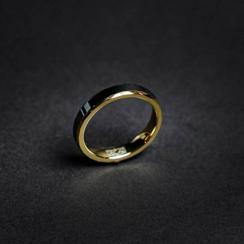 Gold hammered tungsten ring