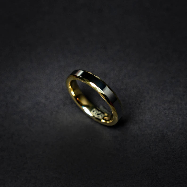 Gold hammered tungsten ring