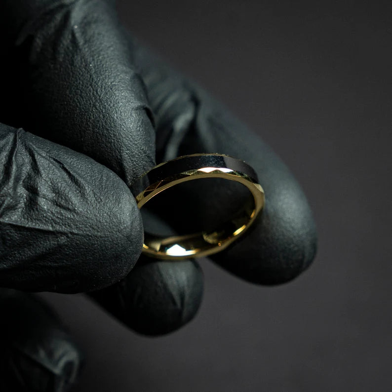Gold hammered tungsten ring