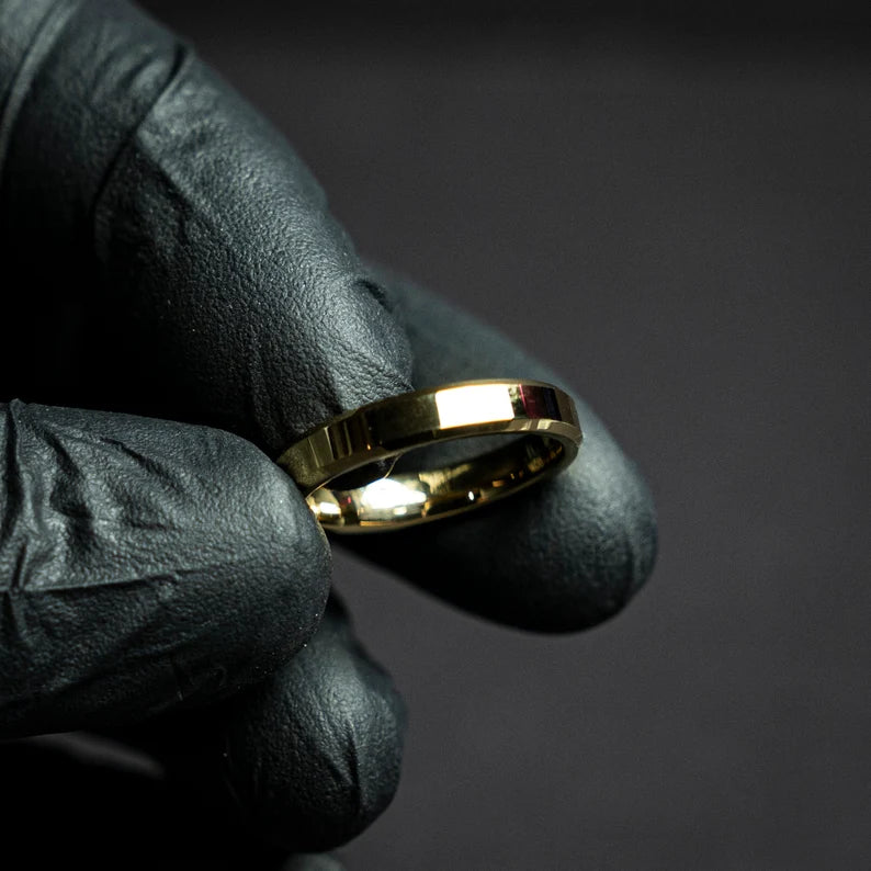 Gold beveled tungsten ring