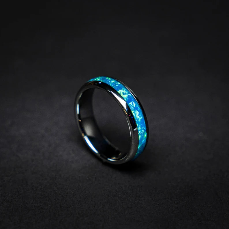 Silver tungsten blue opal ring - Decazi