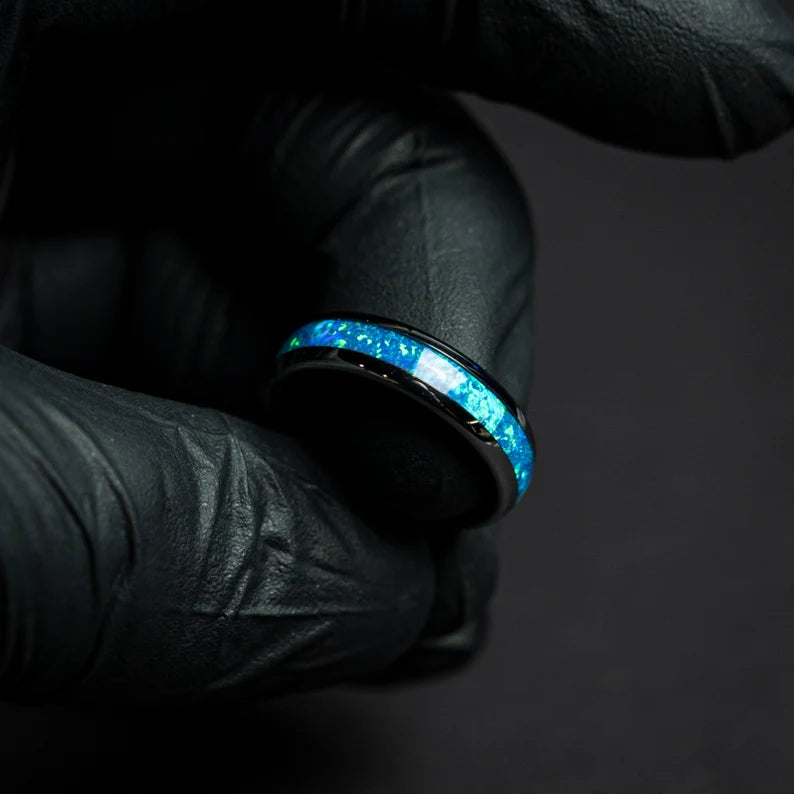 Silver tungsten blue opal ring - Decazi