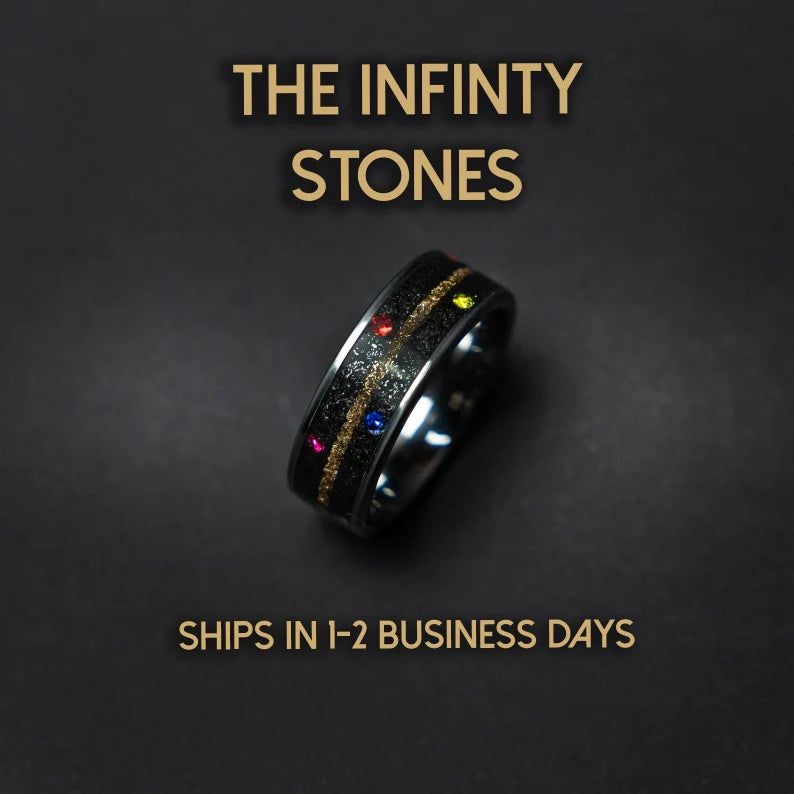 Tungsten ring with cubic zirconia stones, mokume gane and meteorite