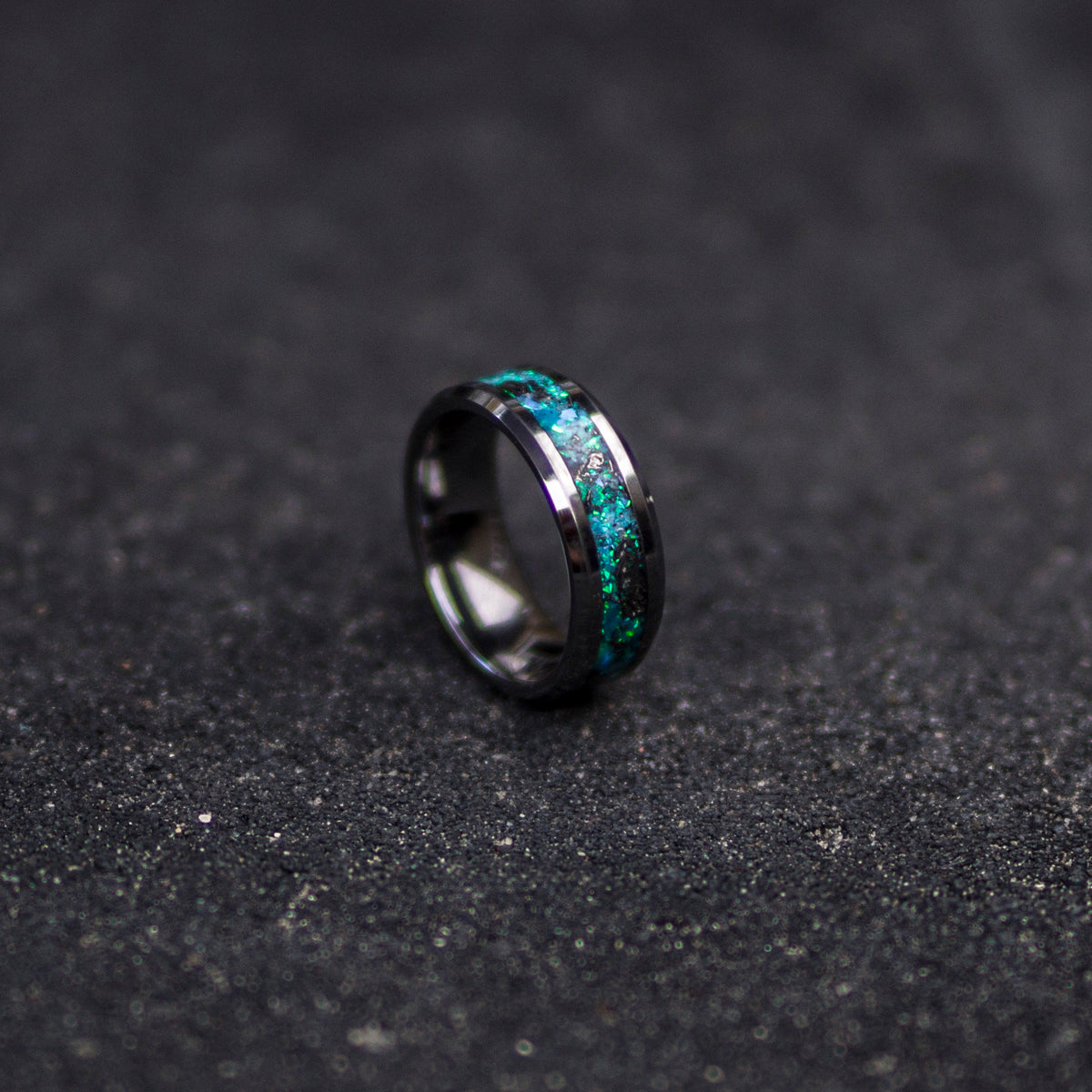 mens opal ring. Tungsten ring for men. meteorite opal ring. unique opal ring. unique tungsten ring