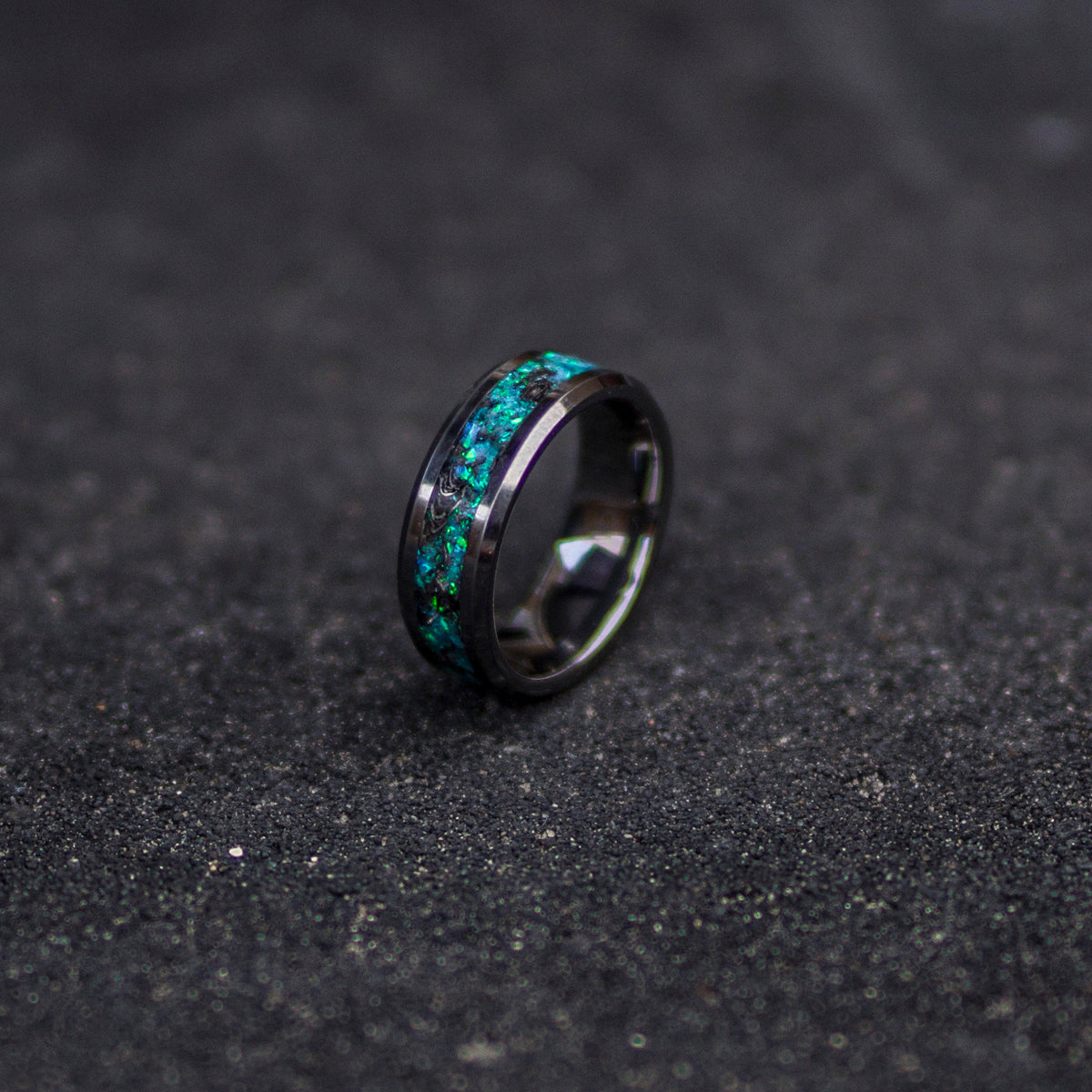 mens opal ring. Tungsten ring for men. meteorite opal ring. unique opal ring. unique tungsten ring