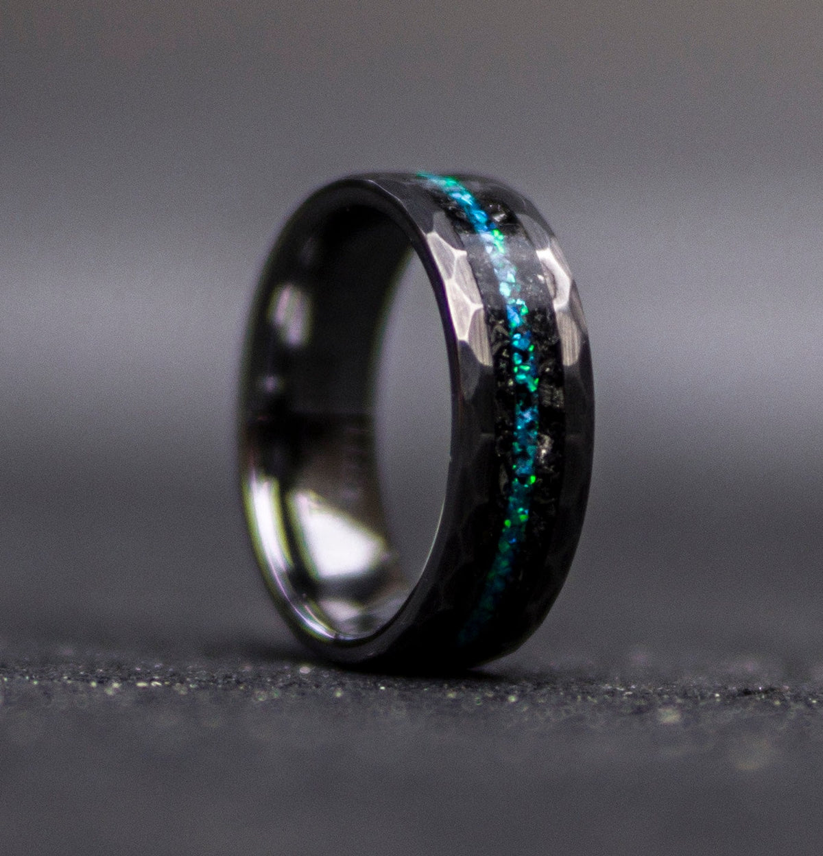 hammered ring, mens wedding band, Galaxy opal ring, man ring, Meteorite ring, Opal wedding ring, engagement ring men, gift for him | Decazi