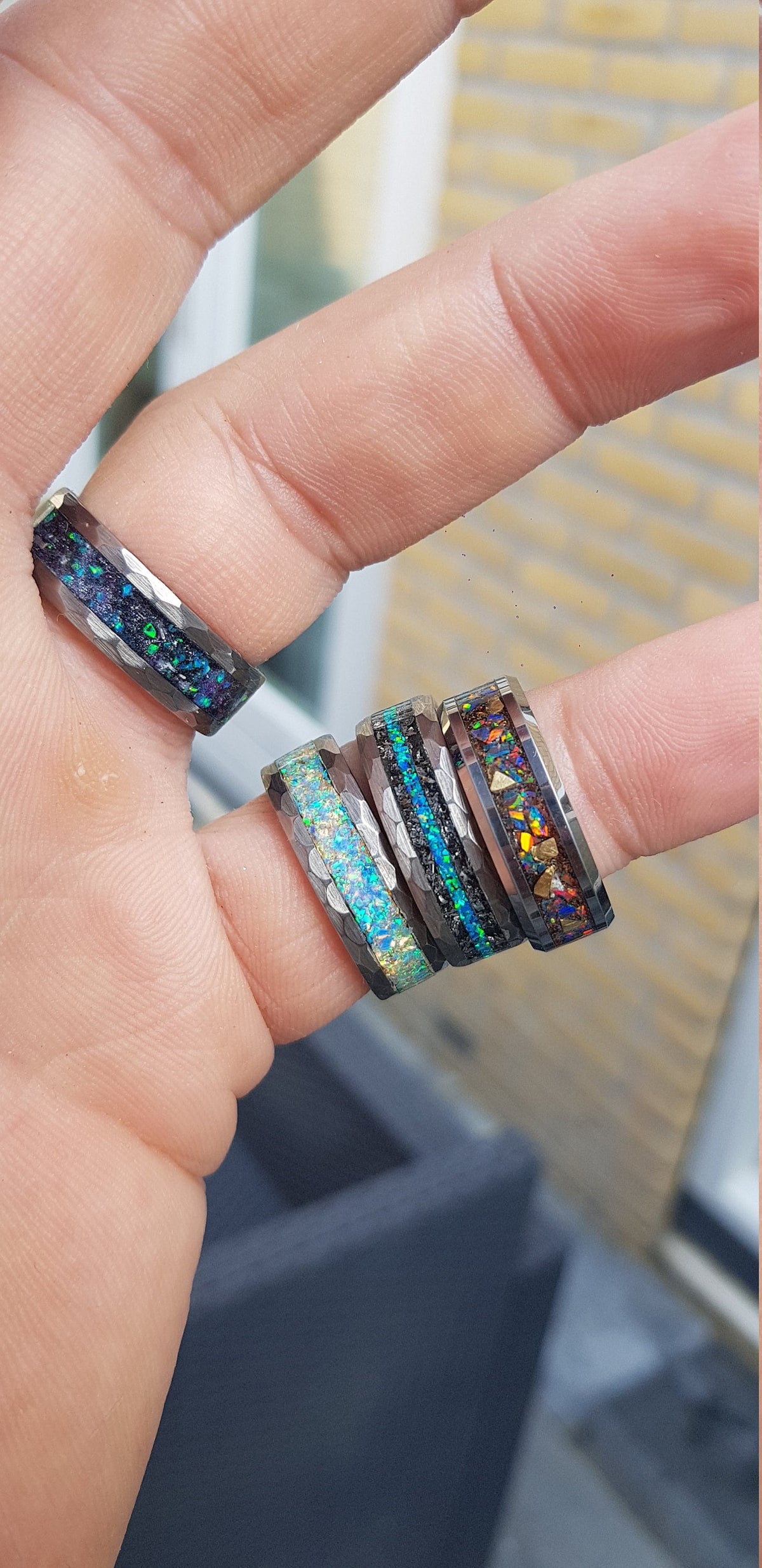 hammered ring, mens wedding band, Galaxy opal ring, man ring, Meteorite ring, Opal wedding ring, engagement ring men, gift for him | Decazi
