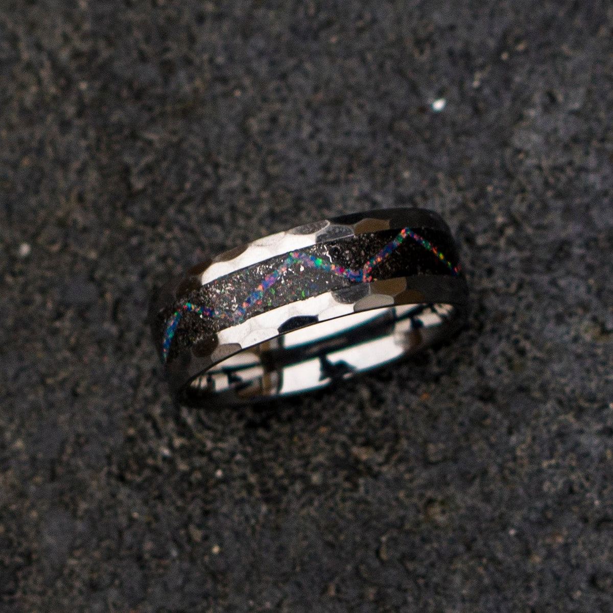 tungsten ring. Meteorite ring. mens wedding band. opal ring. wedding gift. tungsten ring. personalized ring. Galaxy Opal. man opal ring.