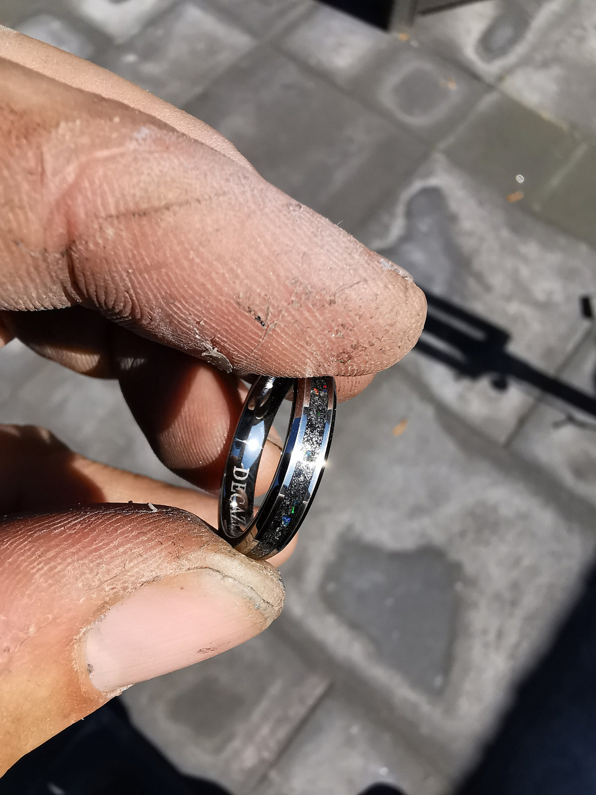 Meteorite ring men, mens wedding band, galaxy opal ring, mens ring, wedding band mens, 4mm tungsten ring, stackable ring, simple mens ring