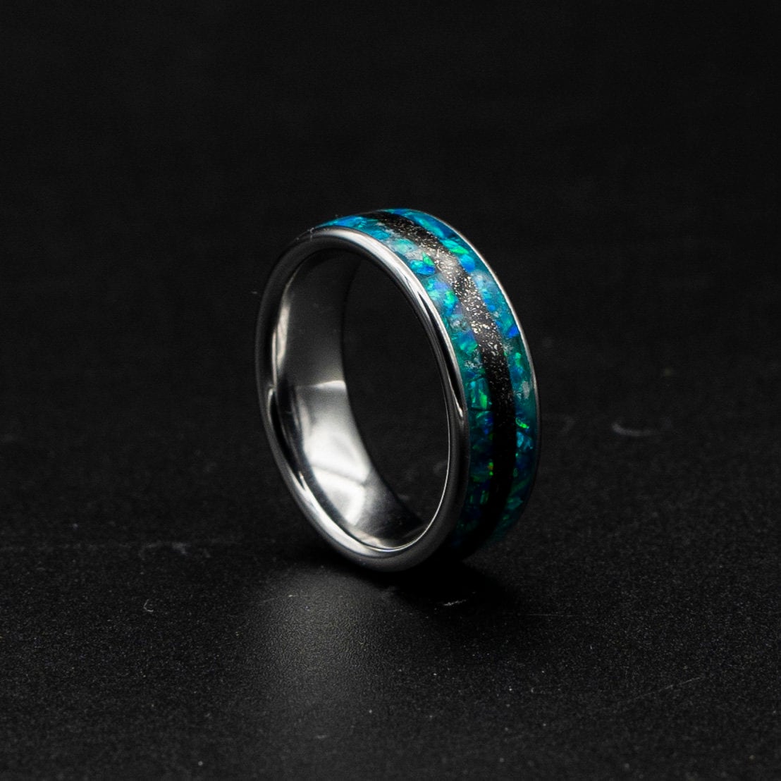 Peacock Green opal ring, glow in the dark, Galaxy opal ring, opal engagement ring, simple opal ring, meteorite , meteorite jewelry