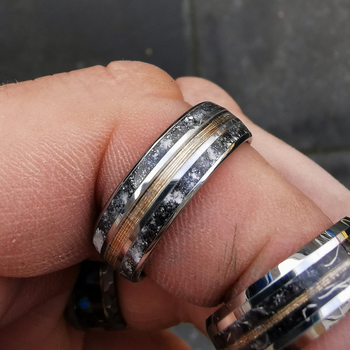 Gold wire ring, meteoriet ring, Glow in the dark ring, male engagement ring, glowstone ring, mens wedding band, tungsten ring. glow ring.