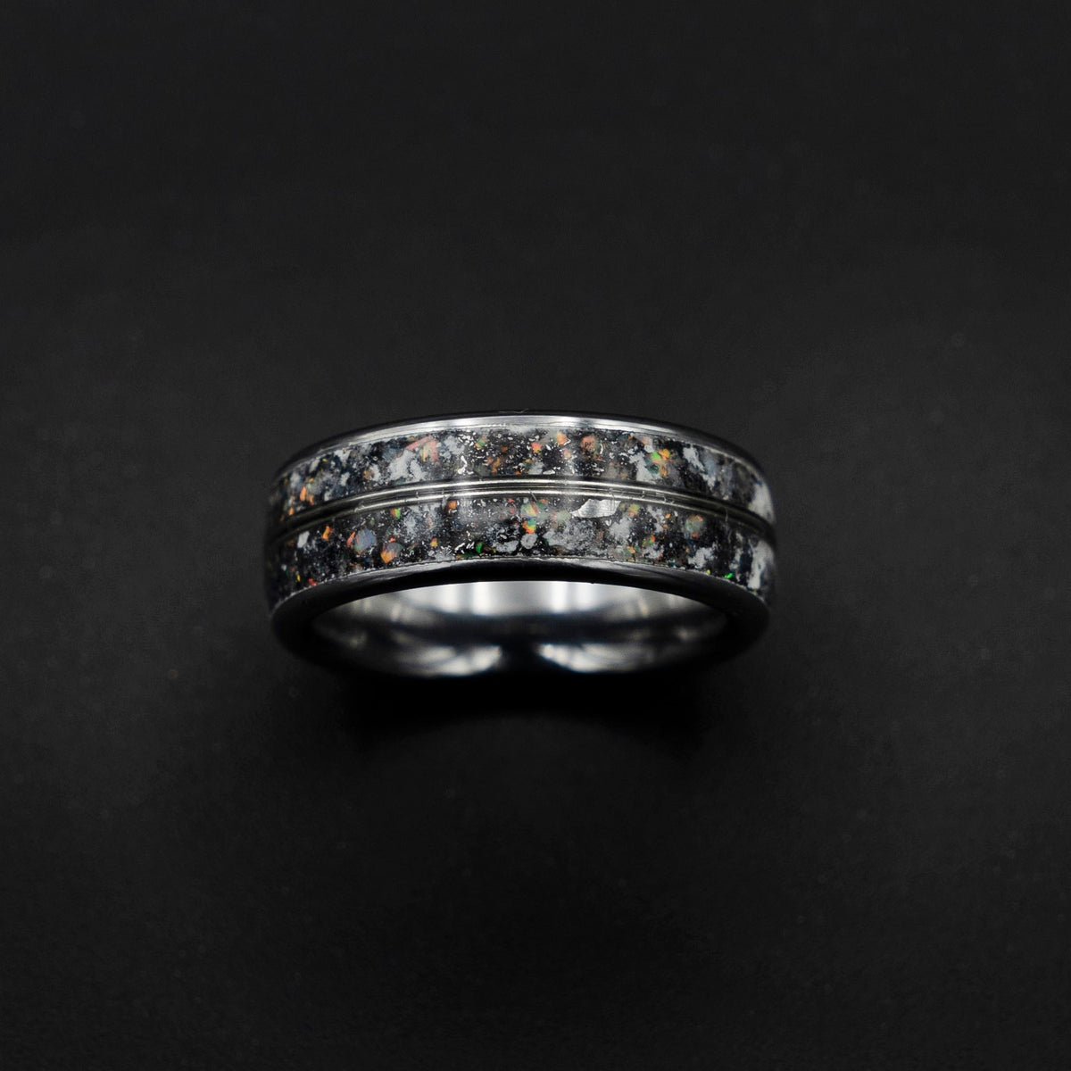 READY TO SHIP meteorite ring, opal ring, Glow in the dark ring, glow ring, Platinum ring, tungsten ring men, Lunar jewelry, meteorite ring