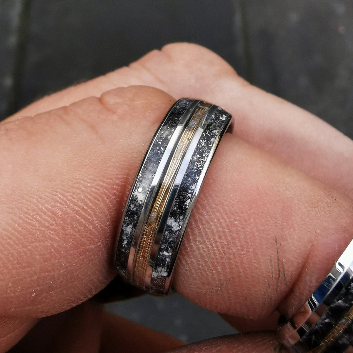 Gold wire ring, meteoriet ring, Glow in the dark ring, male engagement ring, glowstone ring, mens wedding band, tungsten ring. glow ring.