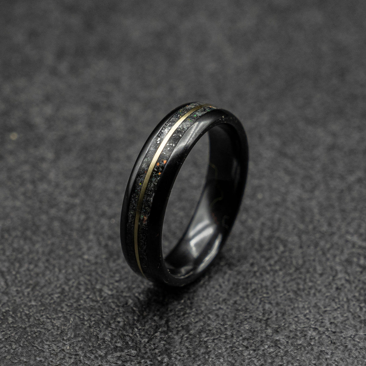 Meteorite ring, glow ring, Gold tungsten ring, ceramic ring men, mens wedding band, mens ring, Glow in the dark ring,