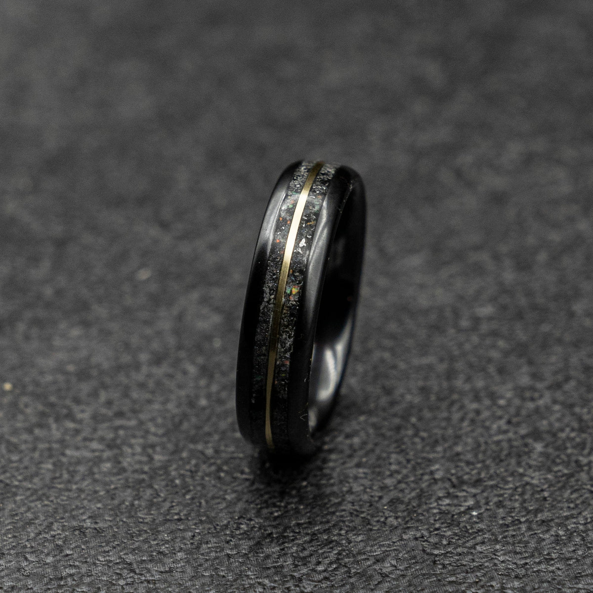Meteorite ring, glow ring, Gold tungsten ring, ceramic ring men, mens wedding band, mens ring, Glow in the dark ring,