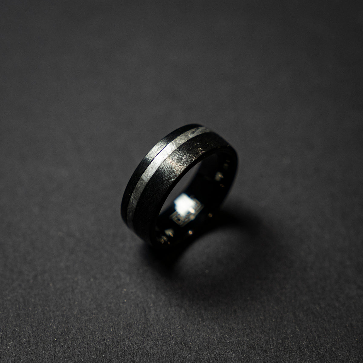 Brushed Black Tungsten Ring | Meteorite Ring, Unique Engagement Ring For Men, Statement Ring, Stripe Ring, Black Wedding Band, Modern Ring.