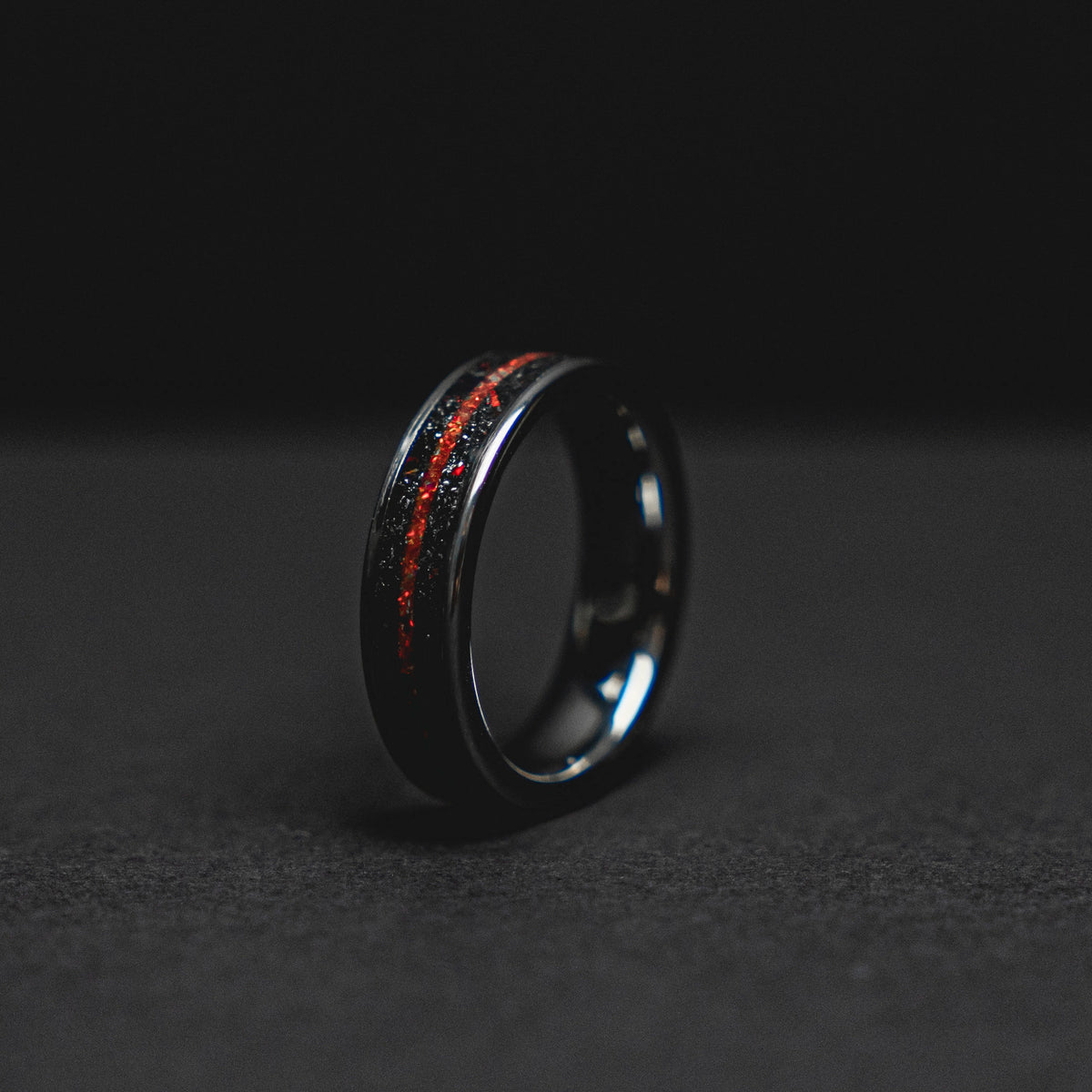 Meteorite tungsten ring men, Red opal ring, mens wedding band, mens ring, wedding band men, 6mm wide ring.