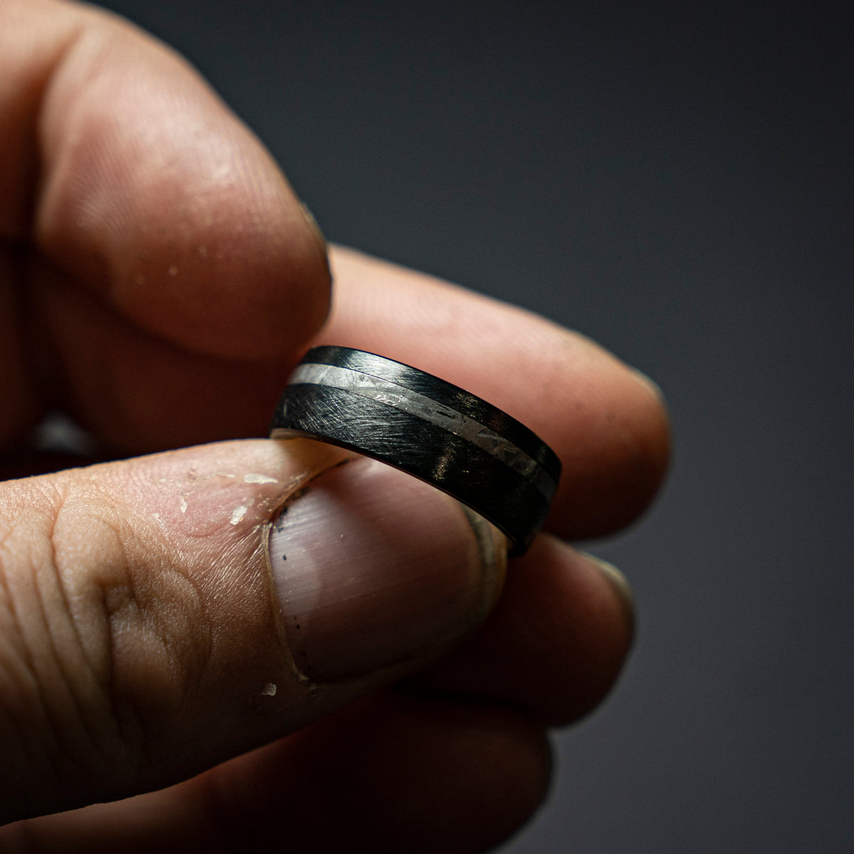 Brushed Black Tungsten Ring | Meteorite Ring, Unique Engagement Ring For Men, Statement Ring, Stripe Ring, Black Wedding Band, Modern Ring.