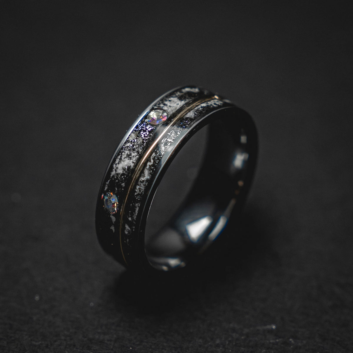 meteorite ring, Glow in the dark ring, glow ring, Gold tungsten ring, tungsten ring men, Lunar jewelry, mens wedding band, mens ring.