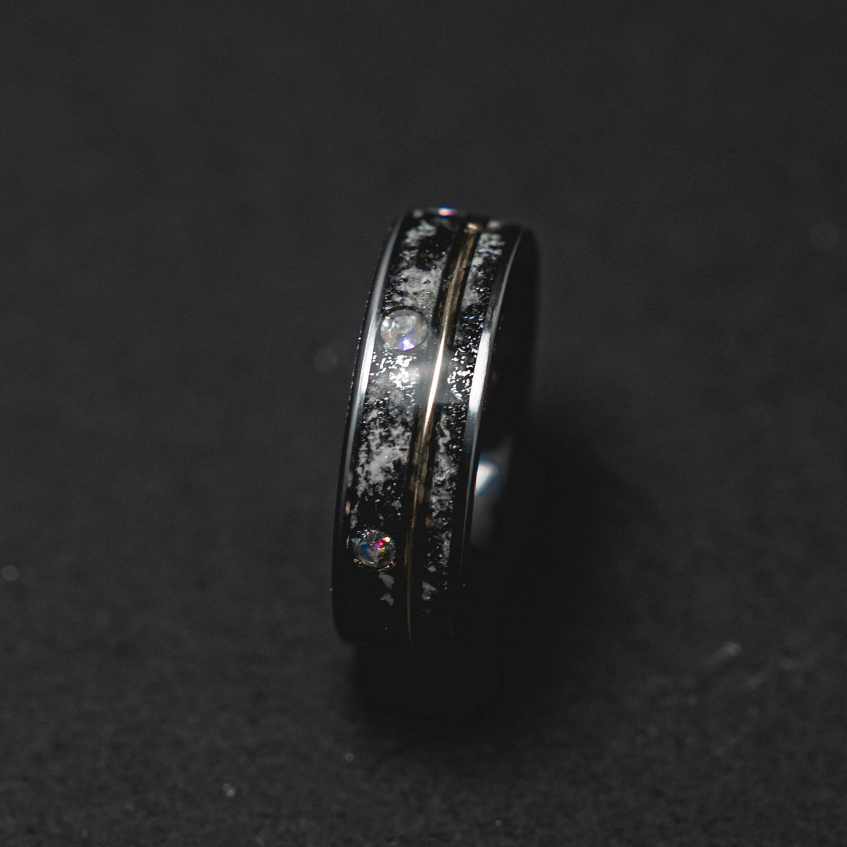 meteorite ring, Glow in the dark ring, glow ring, Gold tungsten ring, tungsten ring men, Lunar jewelry, mens wedding band, mens ring.