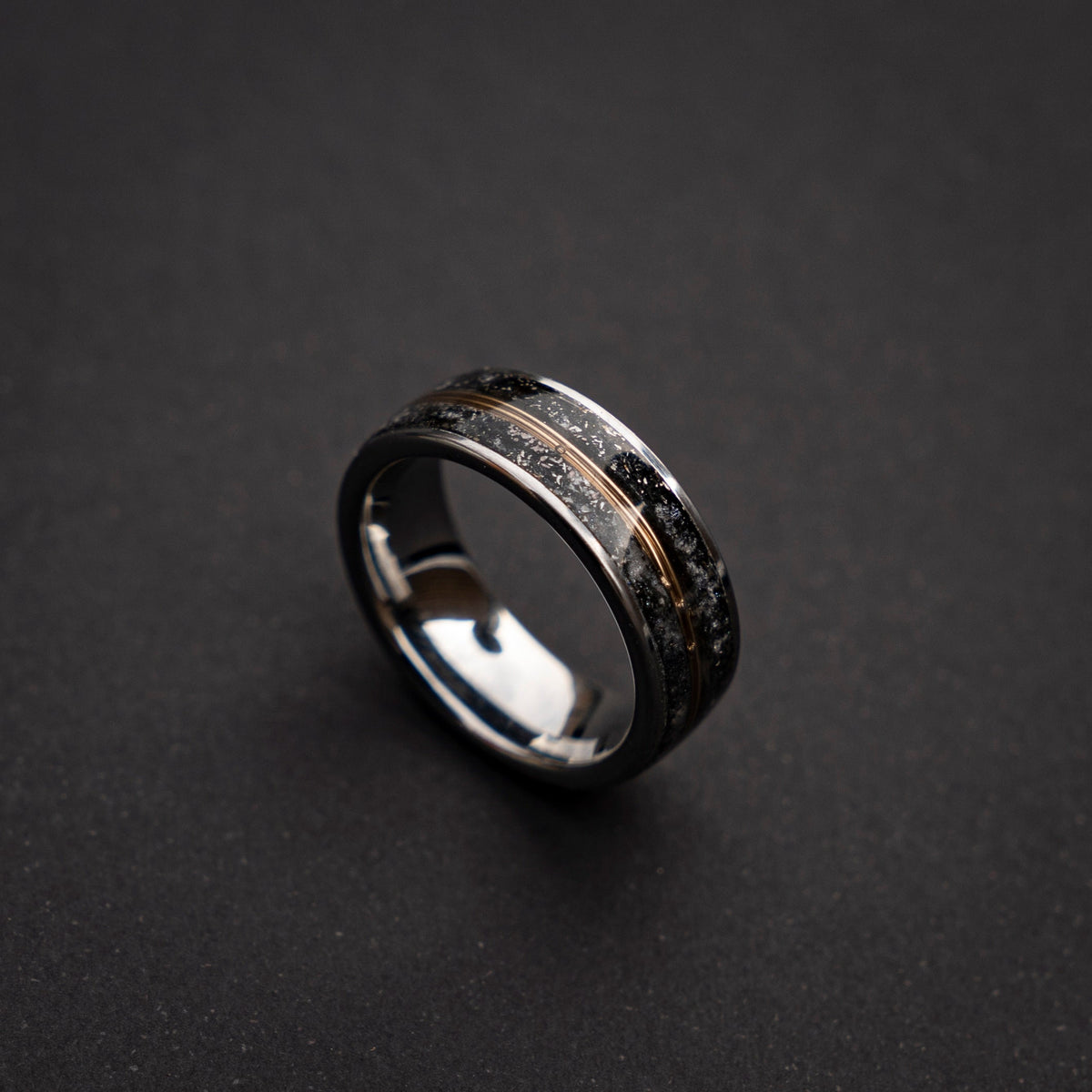 meteorite ring, Glow in the dark ring, glow ring, Gold tungsten ring, tungsten ring men, Lunar jewelry, mens wedding band, mens ring.