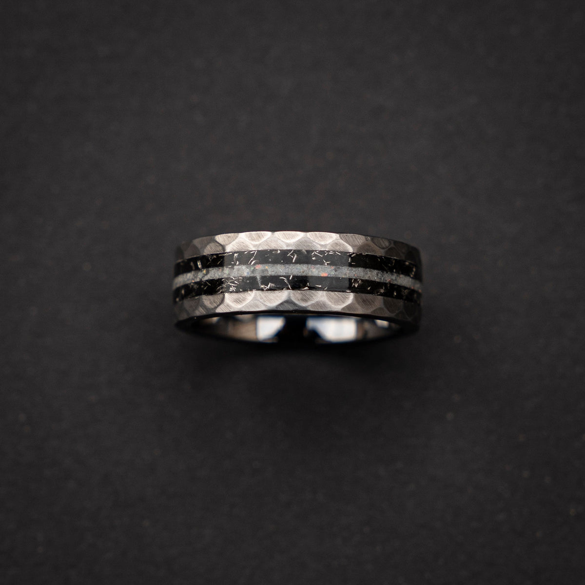 Mens moonstone engagement Tungsten ring with Meteorite shavings | Decazi