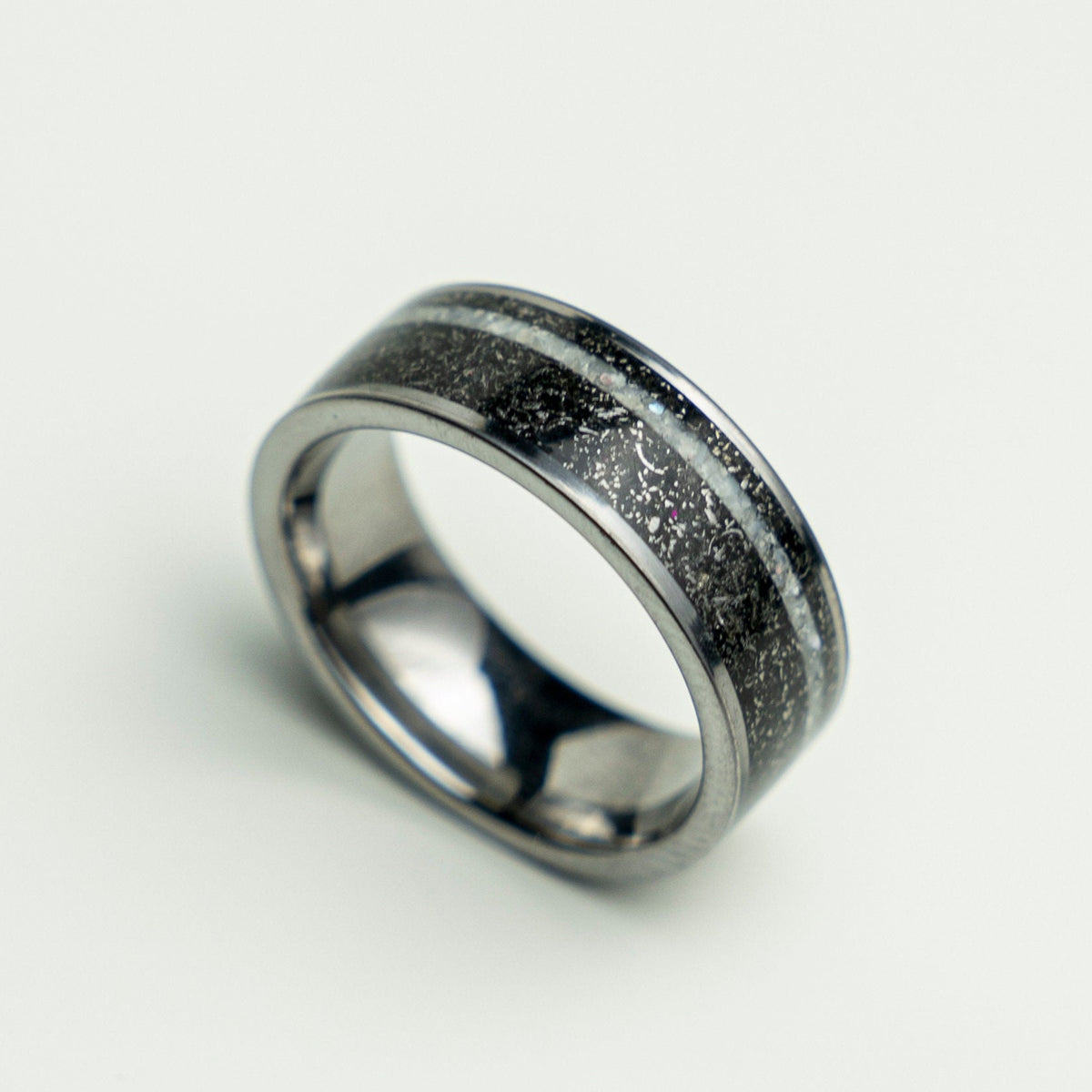 Crushed Pearl Band Ring, Meteorite ring, Black Hammered wedding Ring, Hammered Brushed Band, Mens Ring, black meteor ring, faceted Ring,