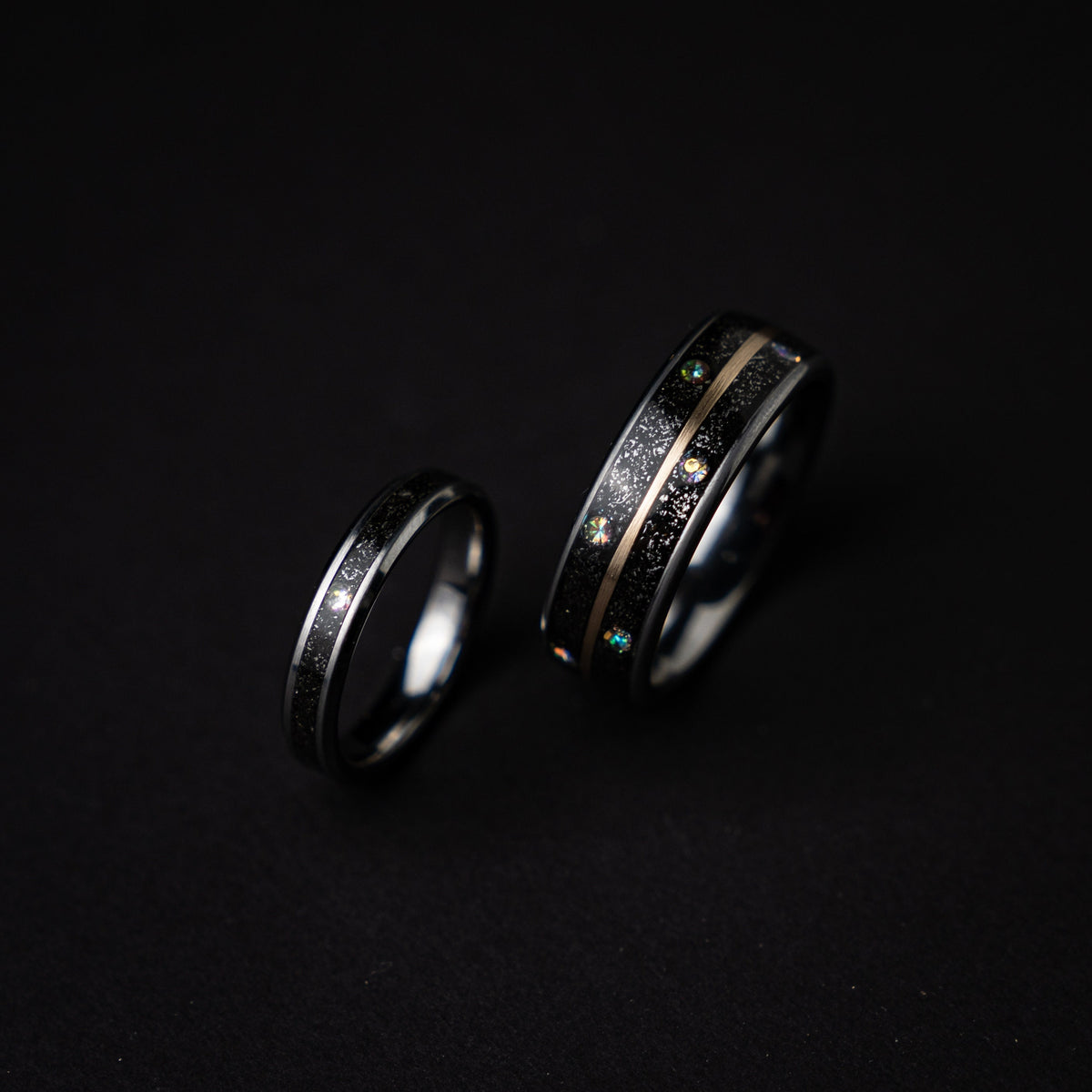 wedding ring set, Meteorite, cubic zirconia, couples rings, custom, matching, best friend, men, cool, promise, mens wedding band, ring - Decazi