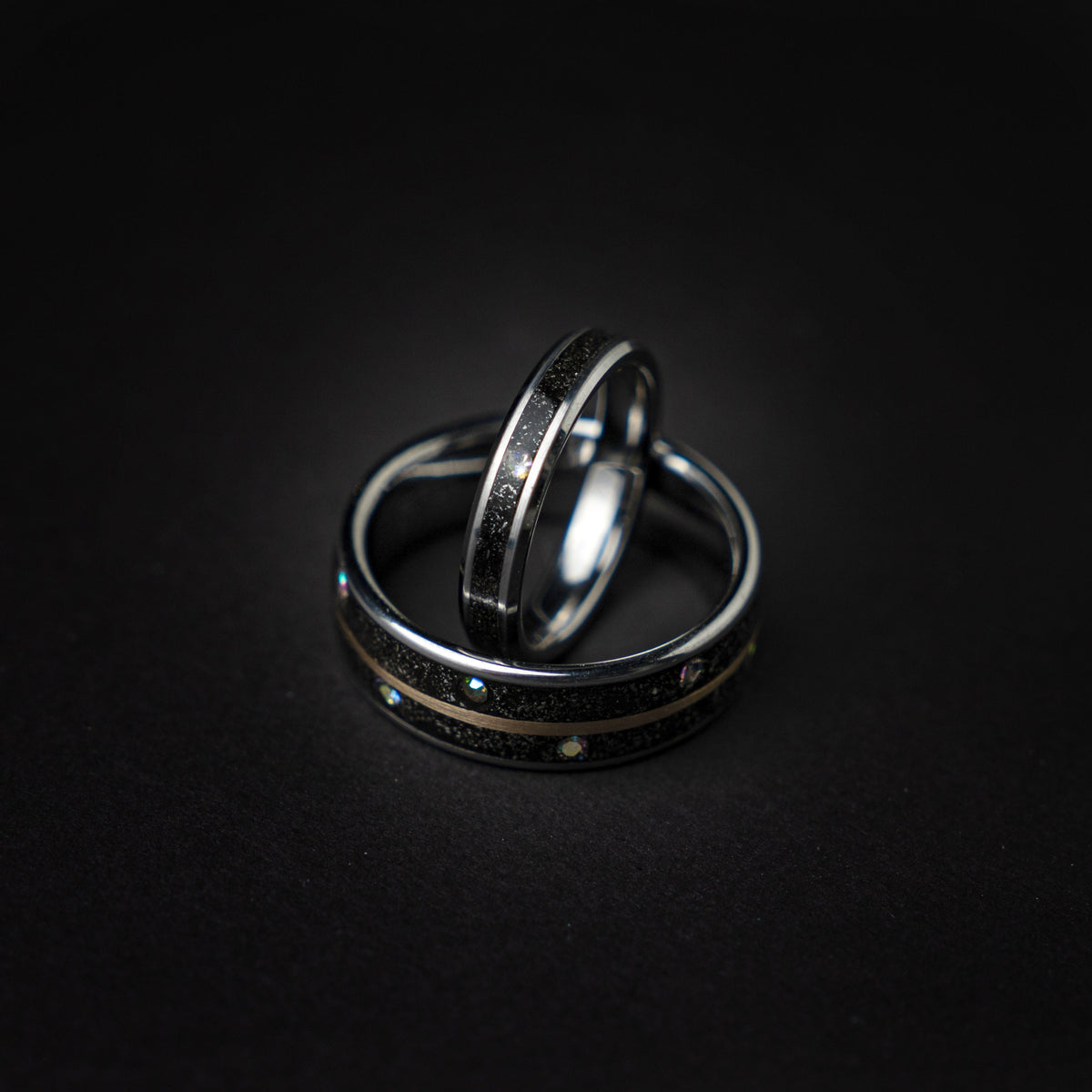 wedding ring set, Meteorite, cubic zirconia, couples rings, custom, matching, best friend, men, cool, promise, mens wedding band, ring - Decazi