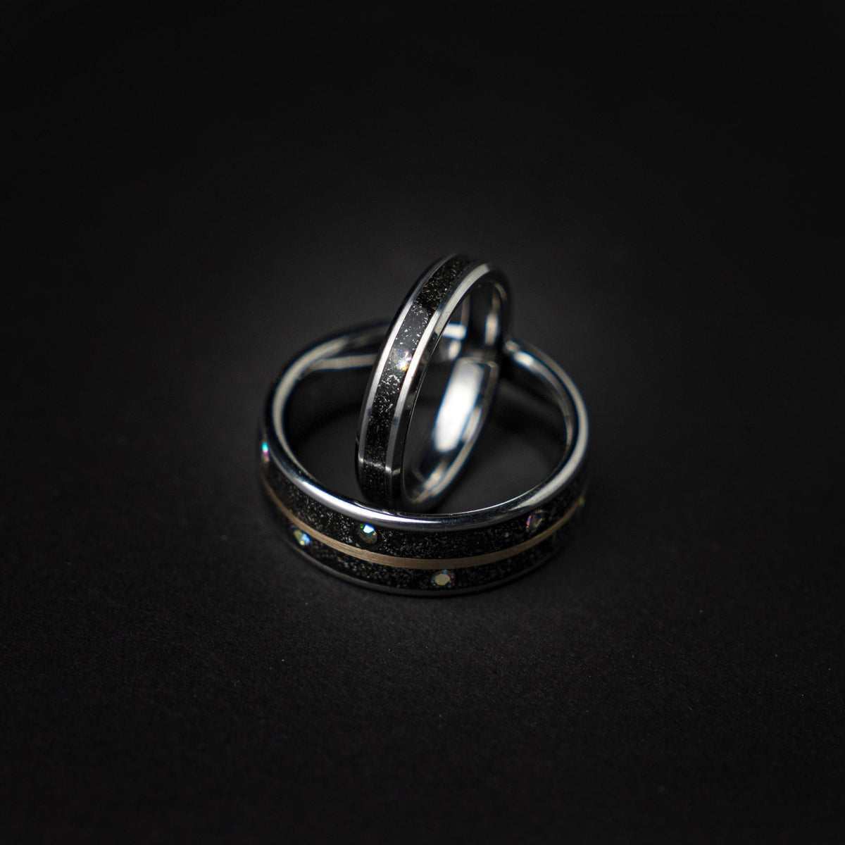 wedding ring set, Meteorite, cubic zirconia, couples rings, custom, matching, best friend, men, cool, promise, mens wedding band, ring - Decazi