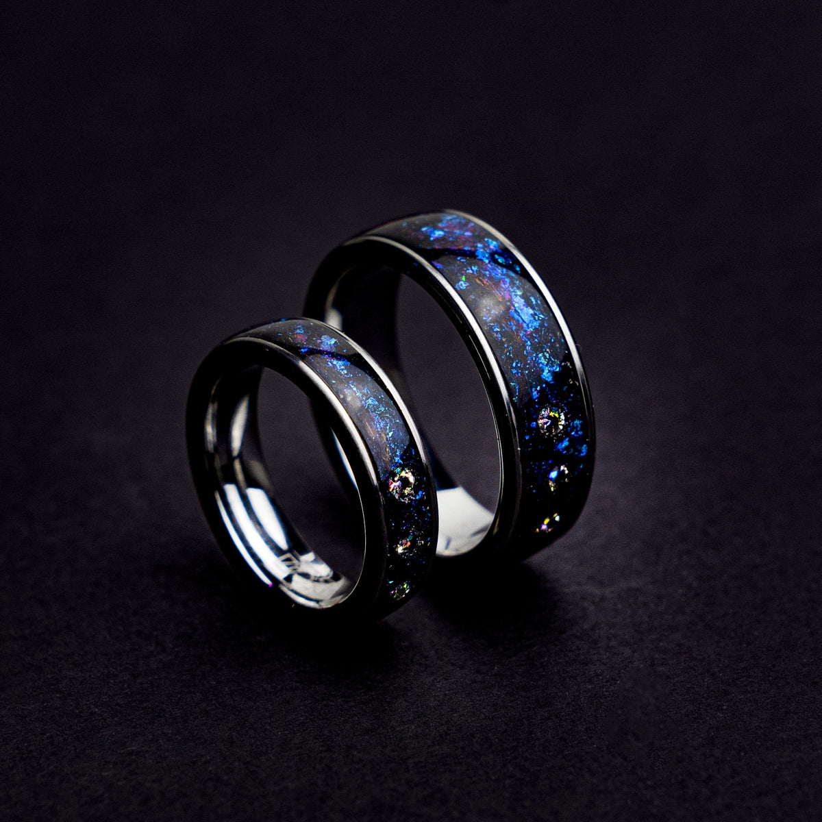 couple ring set, alexandrite wedding ring set, crystal ring set, Blue galaxy, Cubic zirkionia, couples, friendship, engagement, His and hers - Decazi